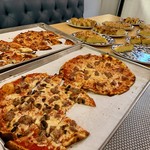 Late night tavern style pizza and almond tart