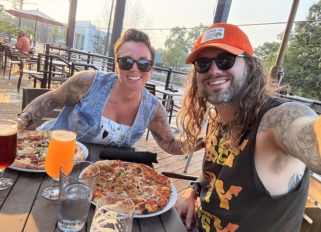 Home from camping. Haven’t showered. Smell like shit. But Kari wanted a patio pizza date, so…