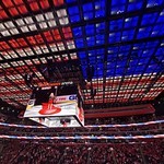 While dang ceiling is an American Flag