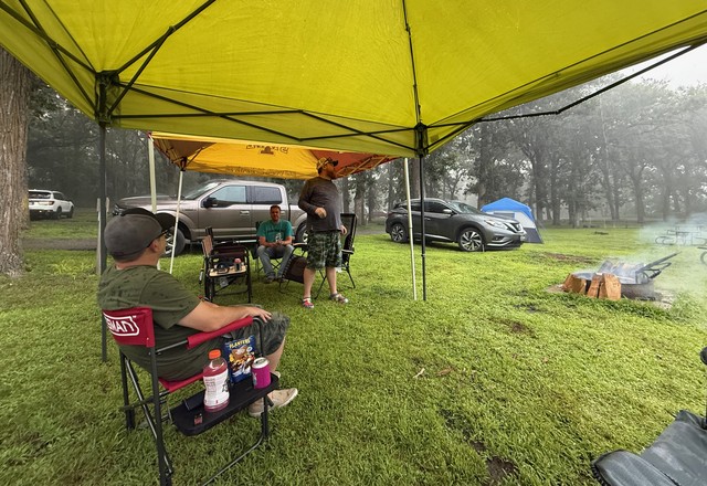 Another storm rolled through right after we started a fire
